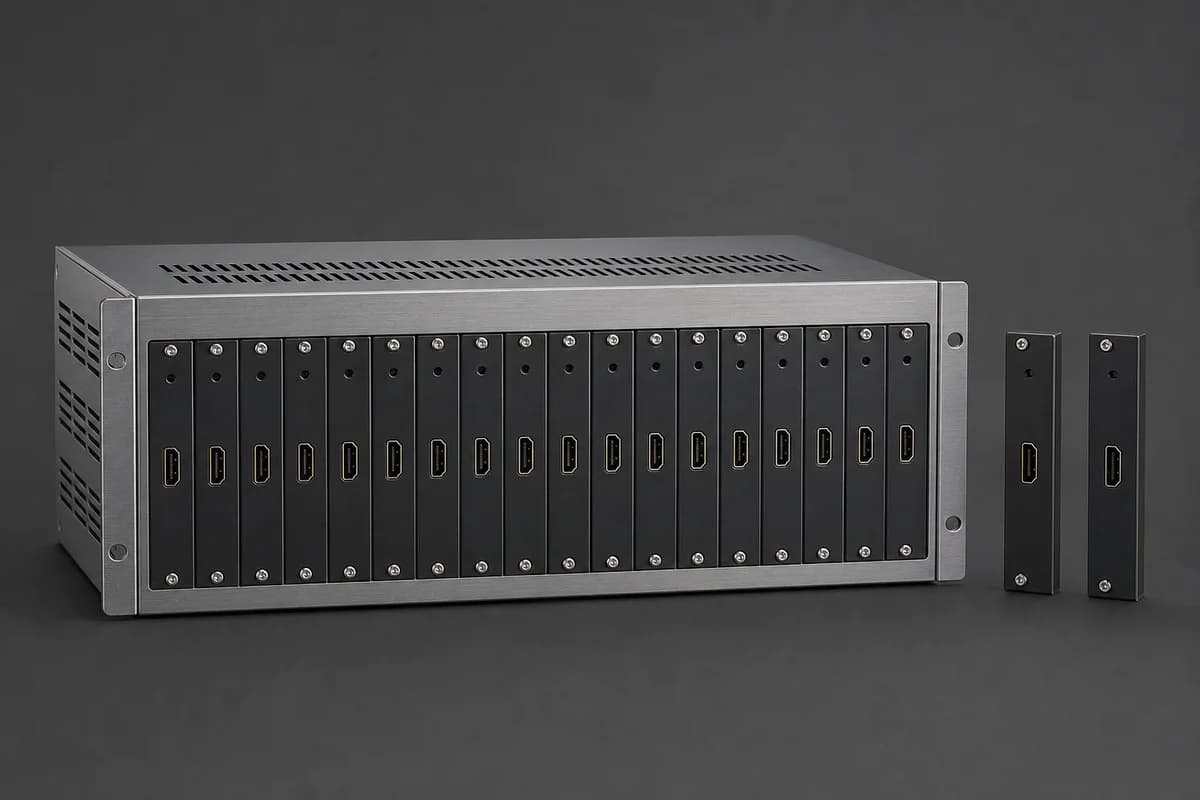 Modular chassis with input and output cards — VEXWALL systems are built as one bundle
