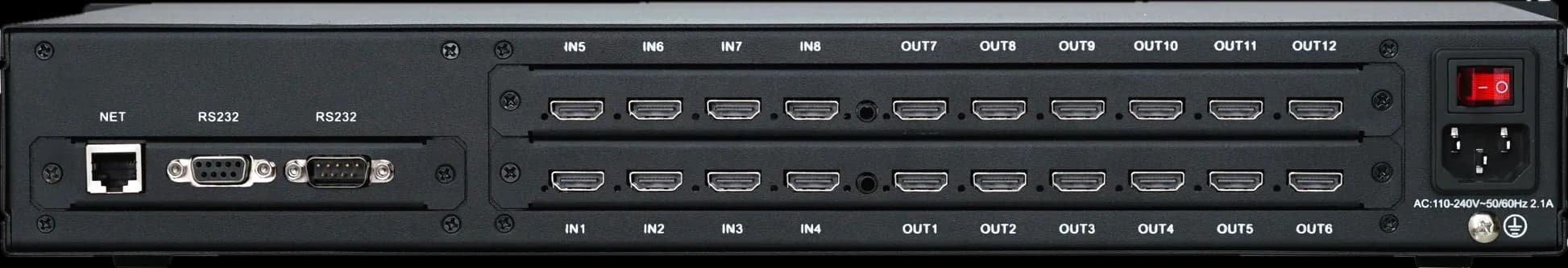 VEXWALL K Series video wall processor — real rear panel, power and card slots